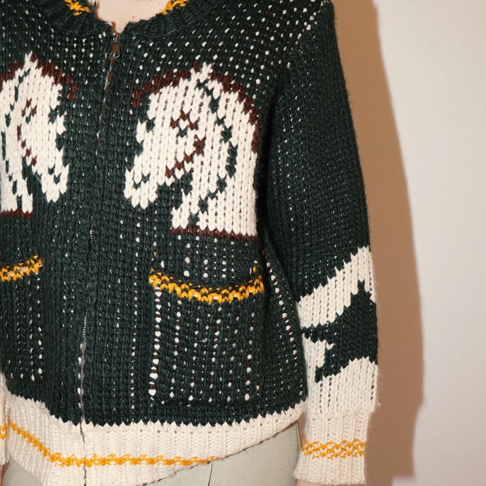 Bailey Rose Vintage Green Horse Pattern Knit Cardigan